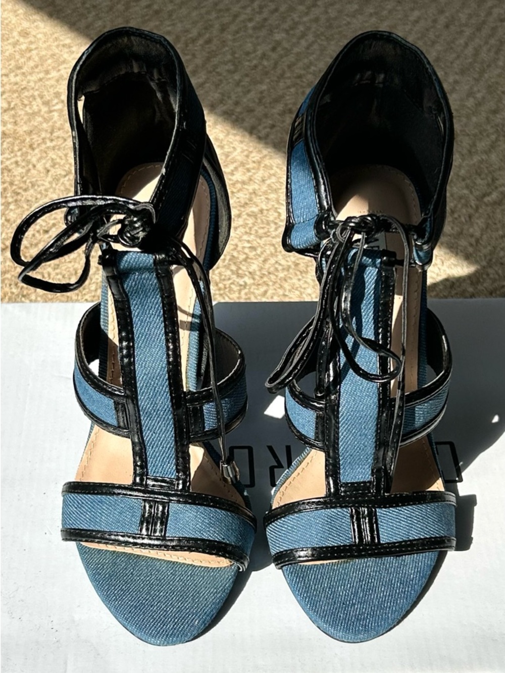 Cape Robbin Blue Denim Lace-Up High Heel Sandals